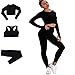 Conjunto Yoga 3 Piezas Ropa Fitness , Pantalones De Yoga Súper Elásticos Sin Costuras+Bralette Para Mujer+Camiseta Deportiva De Manga Larga Sin Costuras Mujer Negro ( M