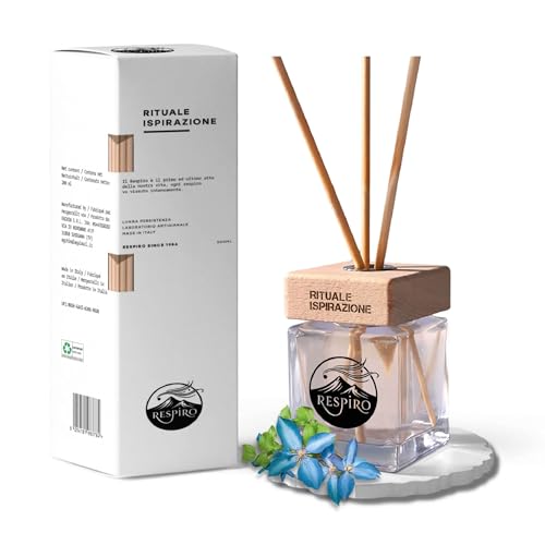 RESPIRO Since 1986 - Ritual Inspiración - Difusor de ambiente de varillas de 200 ml, notas de cabeza de pimienta rosa-jengibre, corazón Ylang-ylang-incienso, fondo pachuli-madera sándalo, estimulante