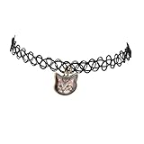 Lux Accessories Black Tattoo Graphic Cat Kitten Meow Choker Necklace