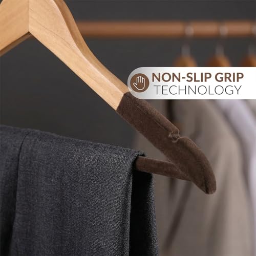 Image of Wooden Hanger for Clothes Hanging | Hangers for Wardrobe and Cupboard | Non-Slip Bar | Precisely Cut Notches | 360 Degree Swivel Chrome Hook | Hanging Garments and Accessories (2)