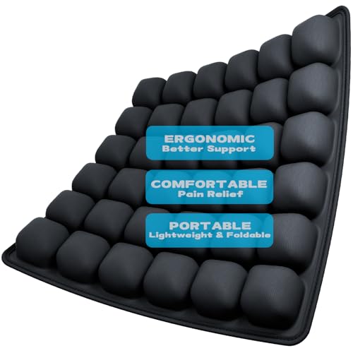 Travel Seat Cushion, Inflatable Seat Cushion & Car Seat Cushion, Portable Plane Cushion, 3D 36 Air Cells Manual Press Chair Seat Cushion for Airplane, Office Chair, Wheelchair, Black