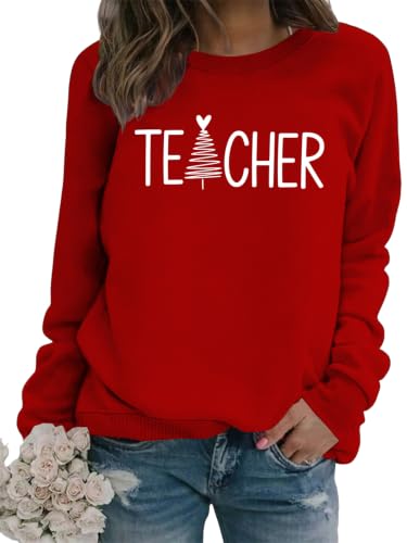 Teacher Christmas Sweatshirt for Women Vintage Christmas Tree Graphic Shirt - image 1