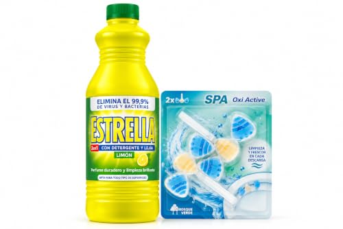 Estrella Lejía Detergente Limón + Colgador WC Oxi Active 2 Unidades