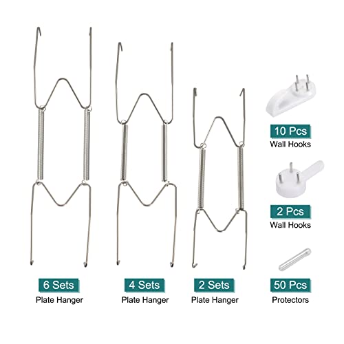 Image of uxcell 12Pcs Plate Hanger, 6 8 10 Inch Stainless Steel Invisible Wall Plate Hangers with 12Pcs Wall Hooks and 50Pcs Protectors for Decorative Plates, Silver