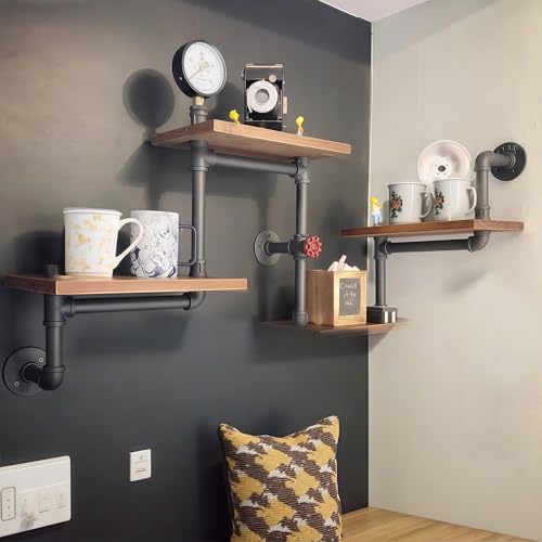 WUDLEP Industrial Vintage Pipe Shelf, 4 Layer Pipe Design Bookshe...