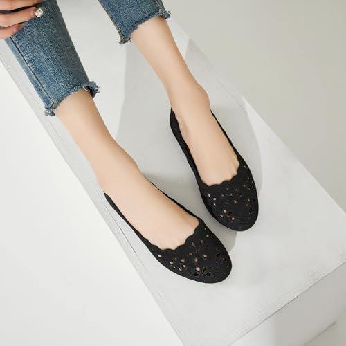 Image of BABUDOG Mesh Ballet Flats Shoes for Women,Womens Flats Dressy Comfortable,Women's Dress Shoes with Flower Eyelets,Slip on Casual Walking Flats
