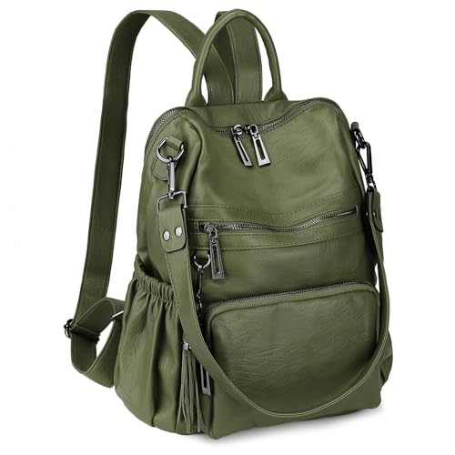 Image of Uromee Backpack Purse for Women Vegan Leather Ladies Fashion Travel Tassel Shoulder Bag Convertible Green bag