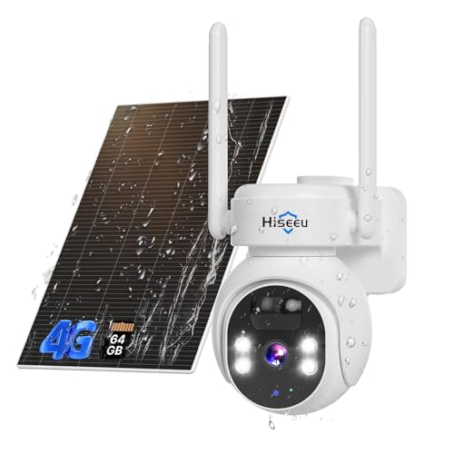 Hiseeu 4G LTE Cellular Security Camera Solar Powered, No