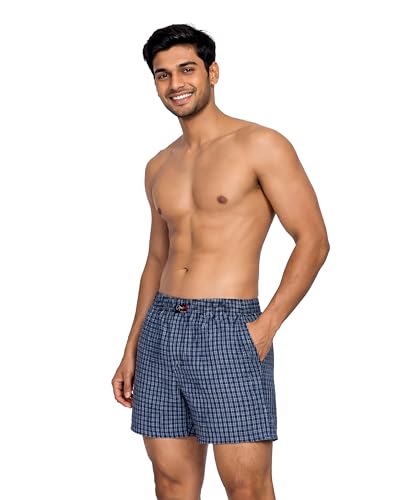 Image of OPEX Men's Checked Cotton Blend Lounge Boxer Shorts Pack of 5 | Regular Fit with Elasticated Waistband | Double Side Pockets & Button Fly