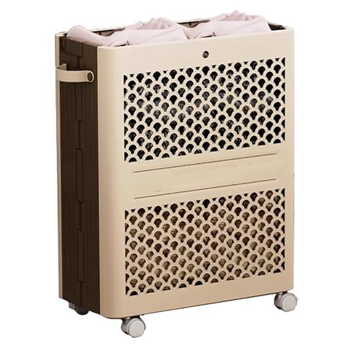 Collapsible Laundry Basket, Clothes Hamper with Wheels, for Bedroom, Bathroom, Dorm, Rolling Storage Basket with Handles(Brown,Small)