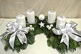 Adventskranz frisch Halbmond weiß Silber 40 cm Weihnachten Advent Gesteck