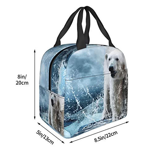 Debou Cool Animal White Polar Bear Insulated Lunch Bag Cooler Tote Reusable Leakproof Lunch Box Easy Clean For Work Office Picnic Beach Or Travel #TOP1