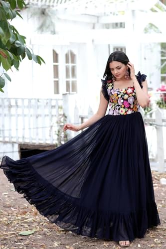 Image of Women's Floral Printed Stylish Georgette Anarkali Gown for Women.