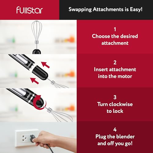 Image of fullstar Immersion Blender Set, 9-Speed 500W Handheld Electric Hand Mixer, Smoothie Blender (7-in-1, Black)