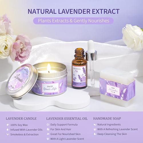 Lavender Spa Bath and Body Gift Set - Relaxing Self Care Baskets for Women - Birthday Gifts for Her, Sister, Mom, Wife