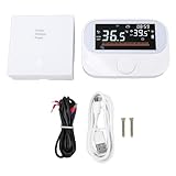 Fafeicy Kesselthermostat, Programmierbarer WLAN-RF-Raumtemperaturregler mit Drehknopf, Großem Display, Wetter- und Luftfeuchtigkeitserkennung, für Home-Office-Hotels