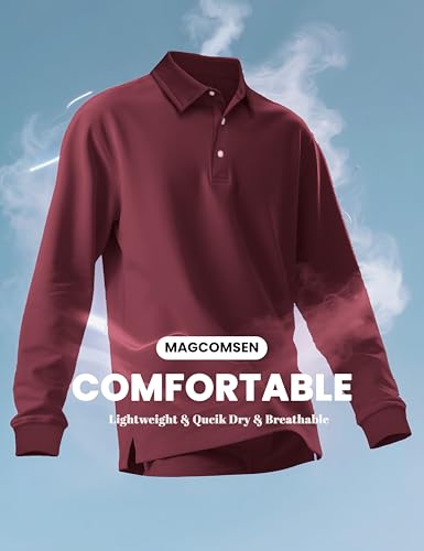 MAGCOMSEN Men's Polo Shirt Long Sleeve Golf Shirts Quick Dry Lightweight 3-Button Performance Work Fishing Athletic3
