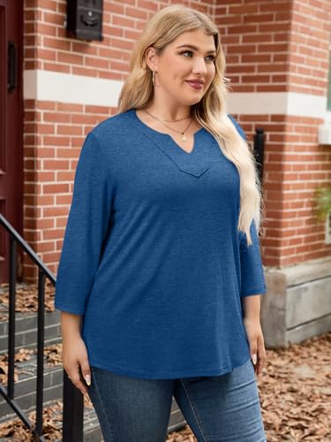 MK Shop Limited Plus Size Women Blouses V Neck 3/4 Sleeve Tops Casual Business Loose Fit Tunic T Shirts2