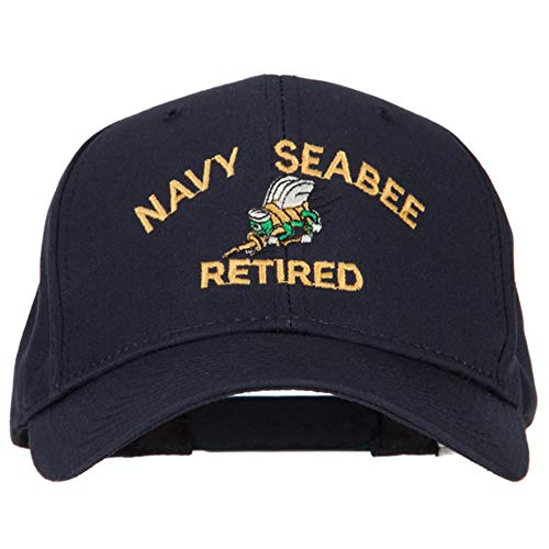 US Navy Seabee Retired Military Embroidered Solid Cotton Pro Style Cap - Navy OSFM