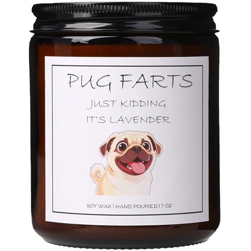 Pug Gifts & Decor Pug Gifts for Pug Lovers - Dog Farts Candle Dog Mom Gift for Women Natural Soy Wax Lavender Scented Candle 7oz