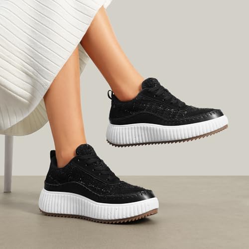 Image of DREAM PAIRS Women Chunky City Tweed Comfortable Casual Platform Fashion Sneaker