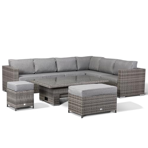 Rattan park Cambridge Range Rattan Garden Furniture 9 seater Modular Corner Sofa Set (Stone Browne Grey) - Image 6