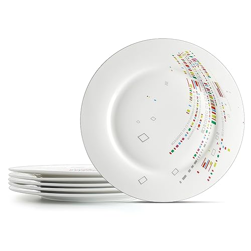 IQCWOOD White Dinner Plates Set of 6, Ceramic Dinner Plates, Round Dessert White Plates Porcelain Plates Tree Ceramic Dinner Plate Scratch Resistant (10.5-inch)