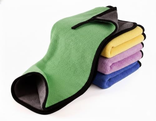 Image of Cotton Bolls Microfiber Cloth for Car Cleaning (4 Pcs) - Ultra Soft, Thick Plush, Double Sided Microfiber Towel for Car Cleaning, Washing, Detailing, 400 GSM, 40 x 40 cm, Multicolour