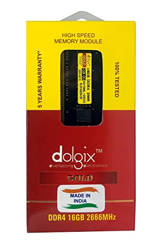 Image of Dolgix Gold 16GB DDR4 2666MHz Desktop RAM (Memory) U-DIMM | Long-DIMM | CL-19 | 1Rx8 Dual Rank PC4-21333, Warranty -5 Years (Made in India)