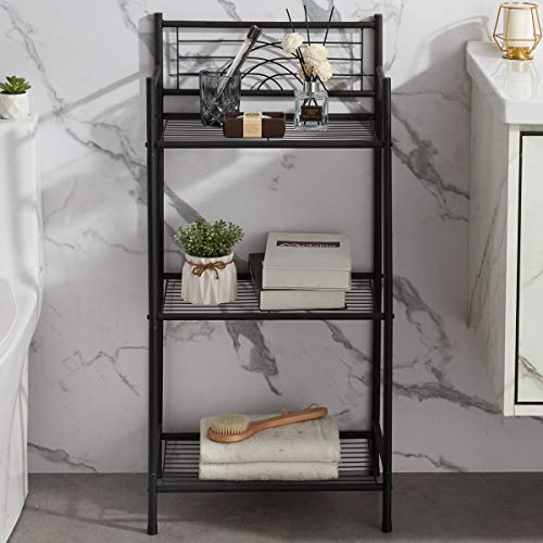 Leeda 3-Tier Freestanding Multipurpose Storage Shelves Heavy Duty Metal Shelving Unit, Display Plants Flowers Bath Essentials, For Kitchen Bathroom Office, Black #TOP3