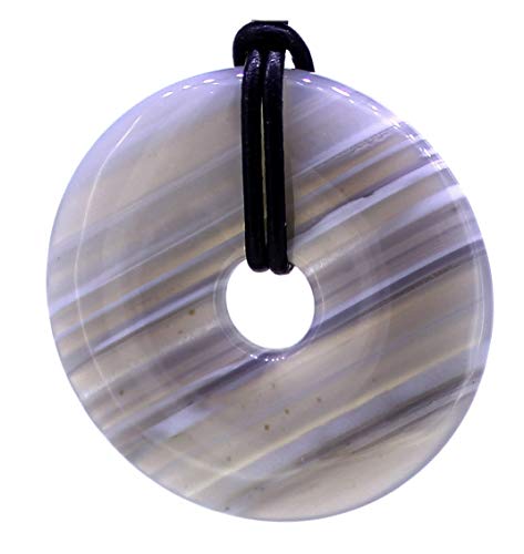 Preisvergleich Produktbild Achat Donut Anhänger 40 mm mit Lederband, Edelsteindonut Kettenanhänger