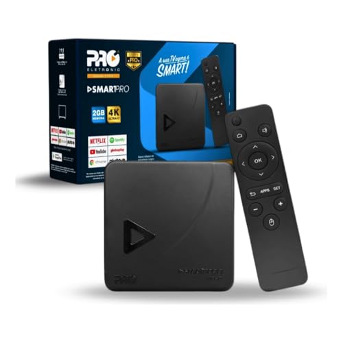 Smart Pro TV Box Android, 2GB RAM, 16GB Armazenamento, 4K Ultra HD, Wi-Fi Dual Band, Controle Remoto, HDMI, Preto