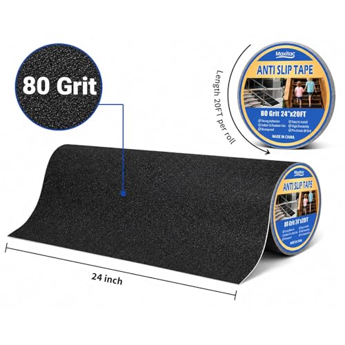 Image of 24 Inch x 20FT Wide Anti Slip Traction Tape, Extra Wide Black Abrasive Grip Tape for Outdoor Steps, Ramps, Walkways, Platforms, Garage Floors, Indoor Outdoor
