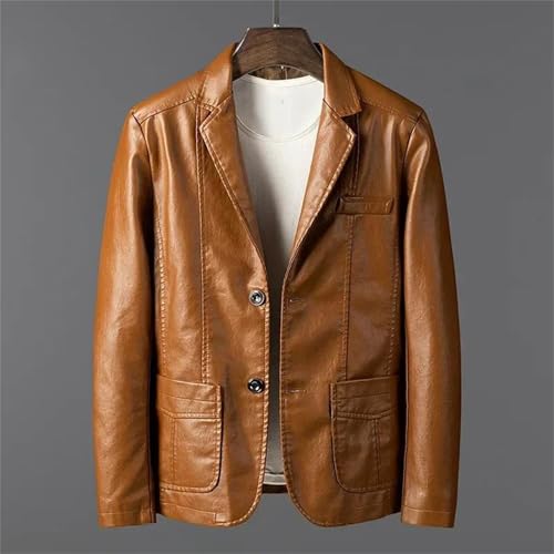 Men's Slim Fit Faux Leather Jacket – Single Breasted Spliced With Turn-Down Collar – Casual Fall Coat2