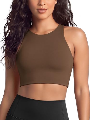 Image of ODODOS Racerback Tank Bra for Women High Neck Non Padded Medium Support Sports Bra Workout Yoga Crop Tops