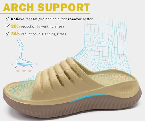 Image of KuaiLu Womens Recovery Sandals With Comfortable Plantar Fasciitis Support,Ladies Orthotic Open Toe Sport Slides Thick Cushion Reduces Stress on Feet,Joints & Back Post-Exercise