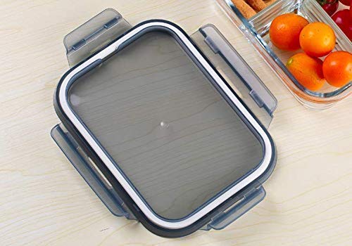 Image of Lunch Box Glass 2 Compartment | Lunch Box for Office Use with Airtight Locks | Microwave Safe Container with Partition | Glass Container wih Lid for Men,Women(1000ml)
