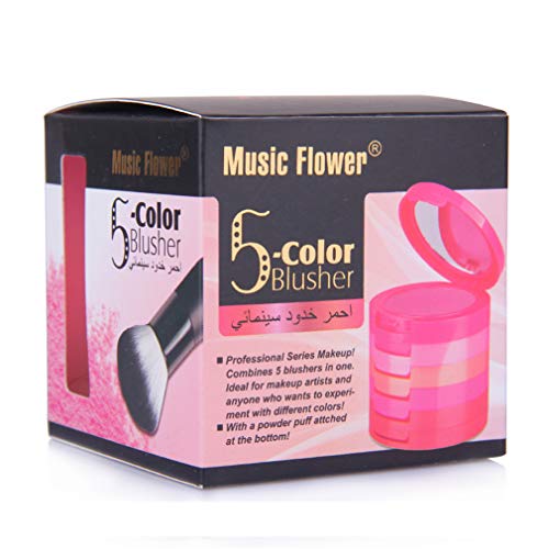 Meao Multi-Layer 5 Colors Blusher Compact Powder Makeup - Facial Base Foundation Pressed Powder Cheek Cosmetics With Brush - Pro Face Sheer Matte Mineral Blush Contouring Kit Base Pallet Palette #TOP3