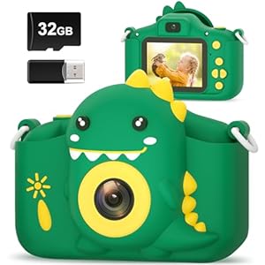 Hangrui Kids Camera, 20MP Kids Digital Dual Lens Cameras with Silicone Case 2.0 Inch IPS Screen 1080P Video Camcorder, 32GB Card, Shockproof Childrens Camera Toy for Boys & Girls Age 3-12(Green)