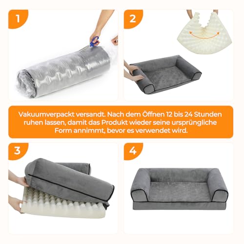 Growaystory Hundebett orthopädisches Hundesofa Hundecouch mit eierförmiger Ergonomischer Kistenschaum waschbar rutschfest (76x51x18CM, 3-seitiger Umrandung)