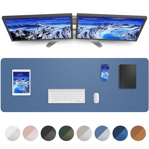 Image of AFIING Leather Desk Pad Protector, Mouse Pad, Office Desk Mat, Non-Slip PU Leather Desk Blotter, Large Desk Mat, Waterproof Keyboard Mat for Office /Home /Decor (Grey Blue, 48 inch x 17 inch)