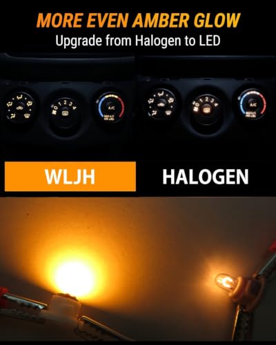 Image of WLJH Yellow T4.2 Neo Wedge LED A /C Heater Control Bulbs for Toyota | 3030 SMD, 150lm, Dimmable, Corolla 2009-2013, Matrix 2009-2014, Nighttime Readability, Stable Performance, 10-Pack