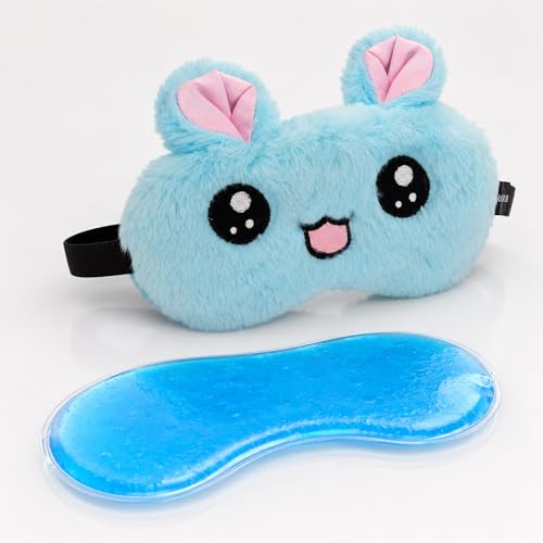 Image of Jenna Cute Gel Fur Sleeping Eye Shade Mask Cover for Insomnia, Meditation, Puffy Eyes and Dark Circles Kitty Blue