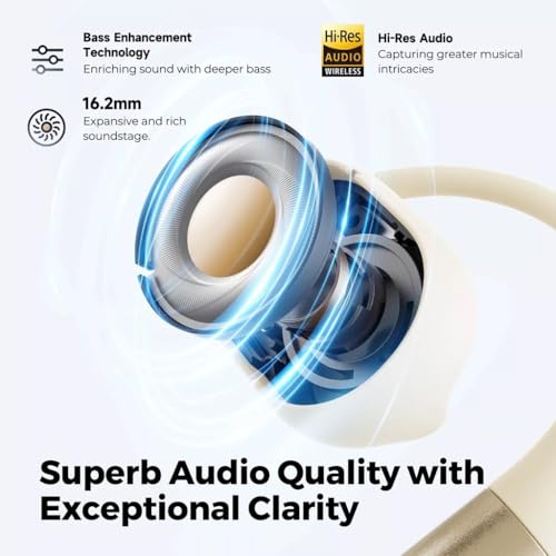 Image of Sound peats Gofree 2+ Wireless Open Ear Earphone True Wireless with 39hrs Playtime, Dual ENC Mic, Gaming Mode, App Control, Bluetooth 5.3 Type C Fast Charging, IPX5 Waterproof (Beige)