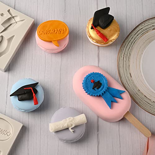 Image of Sakolla Graduation Fondant Molds Silicone Doctoral Cap Diploma Chocolate Candy Molds Congrats Grad Congratulations Mould Cake Toppers Party Decorations for 2026 Graduation Celebration