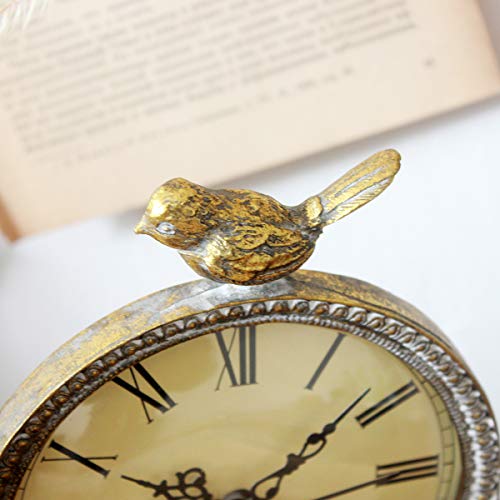 Funly Mee Vintage Pewter Table Clock With Cute Bird,Antique Gold #TOP4
