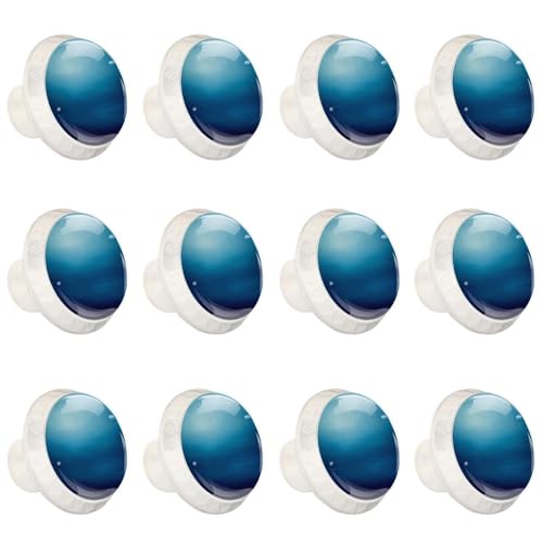 Aqua Blue Gradient Texture Cabinet Knobs, 35mm Round Glass Knobs for Dressers and Drawers, Decorative Handles Pulls for Home Kitchen Bedroom, 12 Pack -  KHSFHSN