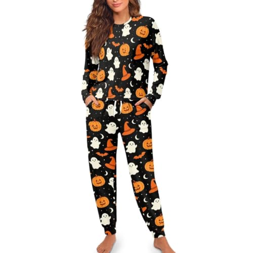 Image of Women's Pajamas Set Soft 2 Piece Loungewear Long Sleeve Pj Set | Matching Sleepwear, Crew Neck Top, Drawstring Jogger Pants with Pockets, Fall Pajama for Home, Sleep, Casual Wear, Plus Size