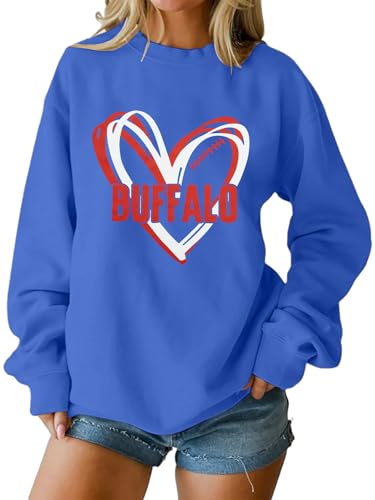 LOTUCY Football Sweatshirt Women Game Day Sweatshirts Football Team Fans Pullover Shirt Heart Graphic Long Sleeve Tops
