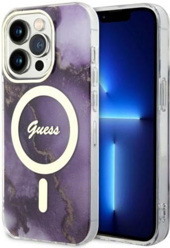 Guess Coque arrière Compatible Golden Marble MagSafe - Apple iPhone 14 Pro (6.1") - Violet